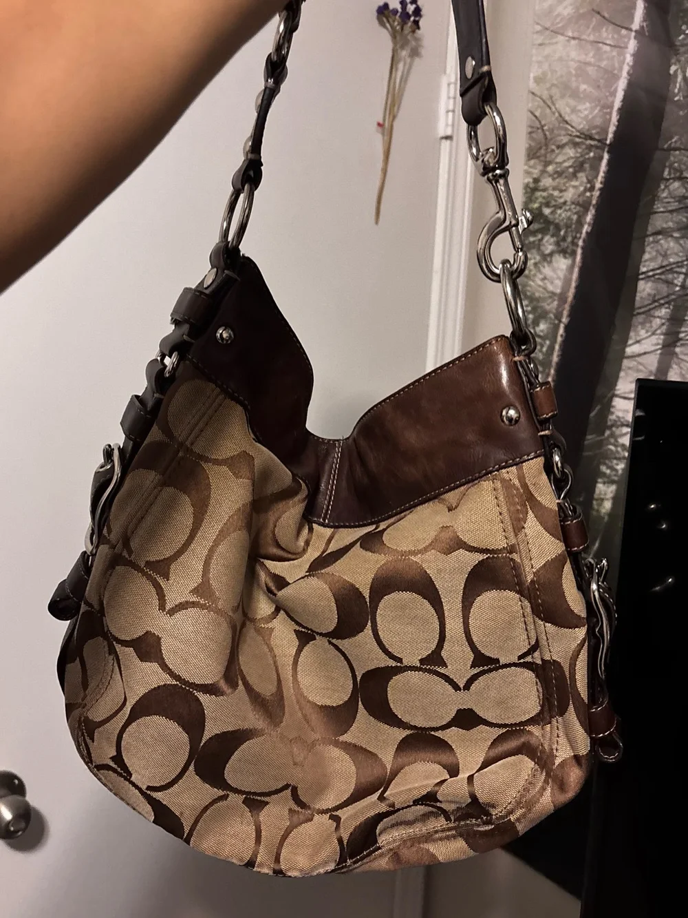 Designer-Style Brown Monogram Hobo Bag